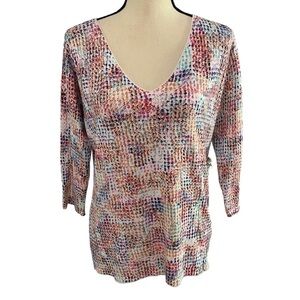 Leo & Ugo Women’s Sweater Multi Color Size 8-10 Jeweled 3/4 Sleeve Top